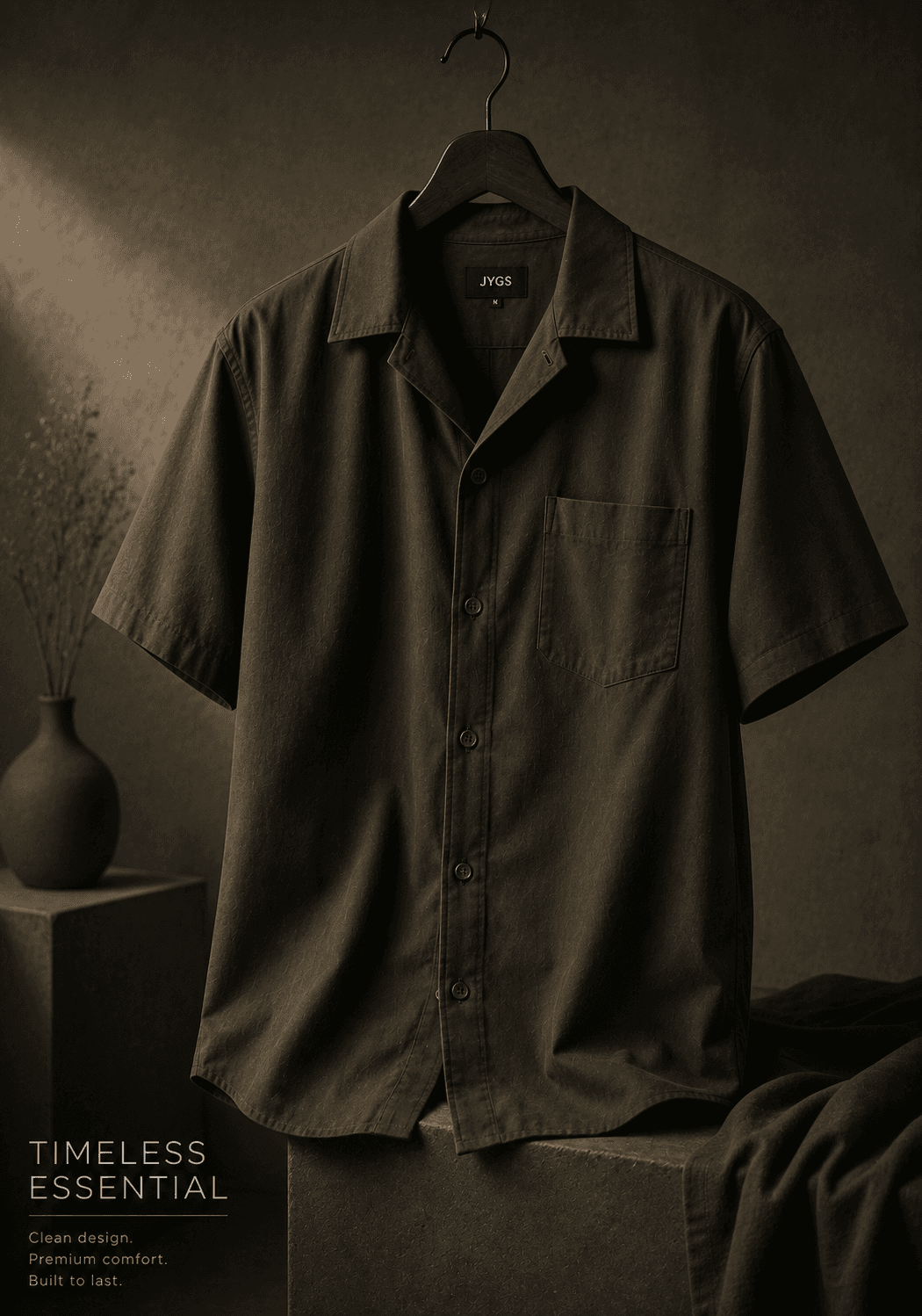 Ribbed long-sleeve tee in bone on a model, three-quarter view