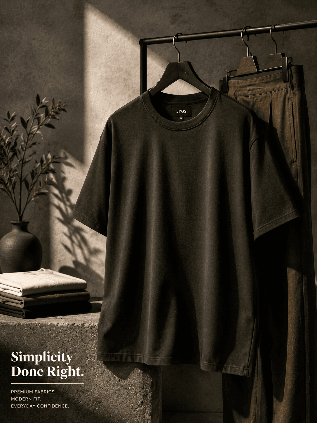 Oxford shirt in stone, worn open over a tee
